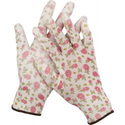 11291-L Перчатки GRINDA садовые, прозрачное PU покрытие, 13 класс вязки, бело-розовые, размер L