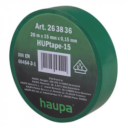 263836 Изолента ПВХ, цвет зеленый, шир. 15мм, длина 20 м, d 74 мм (Haupa)