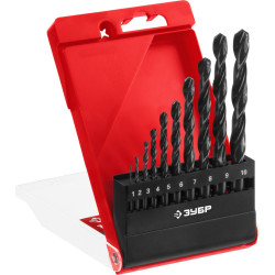 29605-H10 Набор сверл по металлу 10 шт (d=1-10 мм), быстрорежущая сталь, класс В, ЗУБР 4-29605-H10