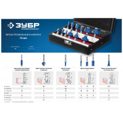 28796-H12 Набор профильных фрез по дереву ЗУБР ''ПРОФЕССИОНАЛ'', 12 шт