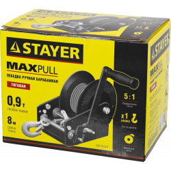 43112-0.9 Лебедка ручная барабанная STAYER ''MASTER'', тяговая, тросовая, 0,9т, 8м