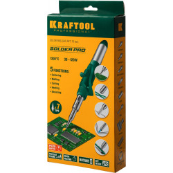 55503-H10 Набор KRAFTOOL ''PRO'': Паяльник газовый, 3в1, пьезоподжиг, 5 насадок, припой, защитный колпачок, чистка жал, 1300С