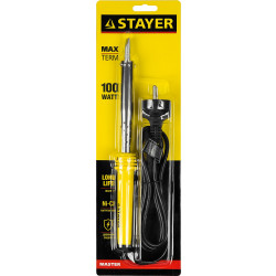 55305-100 Паяльник STAYER ''MASTER'' с пластмассовой рукояткой и долговечным жалом, 100 Вт, клин