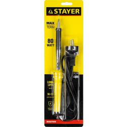 55305-80 Паяльник STAYER ''MASTER'' с пластмассовой рукояткой и долговечным жалом, 80 Вт, клин