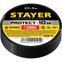 12291-D STAYER Protect-10 Изолента ПВХ, не поддерживает горение, 10м (0,13х15 мм), черная