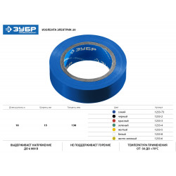1233-8 ЗУБР Электрик-10 Изолента ПВХ, не поддерживает горение, 10м (0,13х15мм), белая