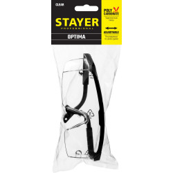 2-110451_z01 STAYER OPTIMA Прозрачные, очки защитные открытого типа, регулируемые по длине дужки.