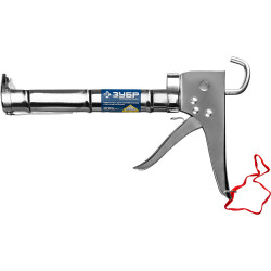 06625 Пистолет для герметика ЗУБР ''ПРОФЕССИОНАЛ'', полукорпусной, хромированный, зубчатый шток, 310мл