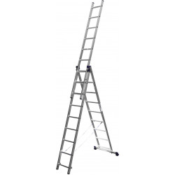 38833-09 Лестница СИБИН универсальная, трехсекционная со стабилизатором, 9 ступеней