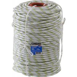 50220-10 Фал плетёный капроновый СИБИН 24-прядный с капроновым сердечником, диаметр 10 мм, бухта 100 м, 1300 кгс