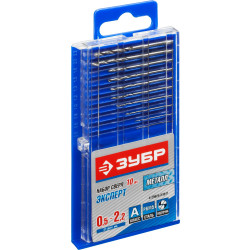 29625-H10-P Набор сверл по металлу 10 шт (d=0,5-2,2 мм), Проф-А, класс А, сталь Р6М5, ЗУБР Профессионал 29625-H10-P