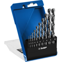 29625-H10 Набор сверл по металлу 10 шт (d=1-10 мм), Проф-А, класс А, сталь Р6М5, ЗУБР Профессионал 29625-H10