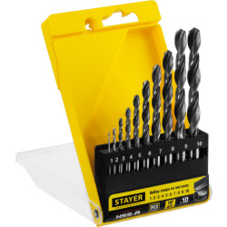 29602-H10_z01 Набор сверл по металлу 10 шт (d=1-10 мм), HSS-R, сталь М2(S6-5-2), STAYER Professional 29602-H10, DIN 338