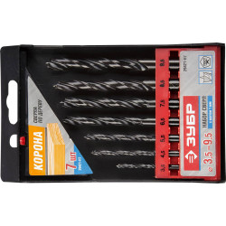 29421-H7 Набор сверл спиральных по дереву, 7шт(d=3,5-9,5мм), М-образная заточка, сталь 65Г, ЗУБР Эксперт 29421-H7