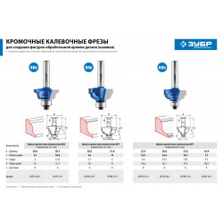 28709-28.6 Фреза кромочная калевочная №7, D= 28,6мм, рабочая длина-14,3мм, радиус-6,35мм, хв.-8мм, d-9,5мм, ЗУБР Профессионал