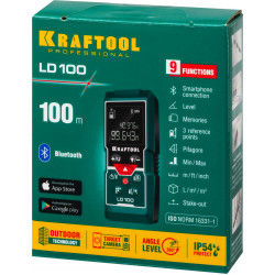 34765 Дальномер ''LD-100'' лазерный, дальность 5см - 100м, точность 1,5 мм, KRAFTOOL 34765