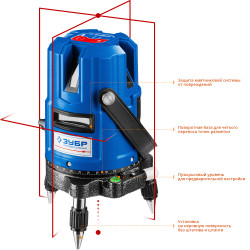 34904 Нивелир лазерный линейный Крест-55 ЗУБР, 4 верт, 3 гориз. линии, 20м/70м, точн. 0,3 мм/м, в кейсе