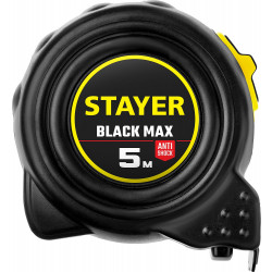 3410-05-25_z02 STAYER BlackMax 5м / 25мм рулетка в ударостойком полностью обрезиненном корпусе  и двумя фиксаторами