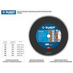 36655-230_z02 КЕРАМО-25 230 мм, диск алмазный отрезной сплошной по керамограниту, мрамору, плитке, ЗУБР Профессионал