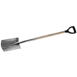 4-39417 Лопата штыковая прямоугольная из нержавеющей стали, деревянный черенок, с рукояткой, ЗУБР Профессионал