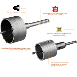 29185-H2-2 Набор коронок по бетону с оснасткой, d = 68, 100 мм, кейс, ЗУБР Профессионал