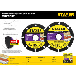 36860-115 STAYER MultiCut 115х22,2мм, диск отрезной по дереву для УШМ