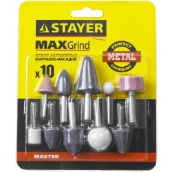 2989-H10 Набор STAYER ''MASTER'': Абразивные минишарошки-насадки для гравера и дрели, хвостовик d 3,2 / 6,0мм, 10 предм.