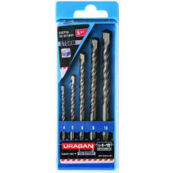 901-22424-H5 Набор URAGAN Свёрла ''STORM'' по бетону, ударные, шестигранный хвостовик,4; 5; 6; 8; 10 мм, 5шт