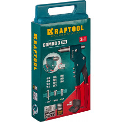 31178_z01 Заклепочник поворотный 0-360°, KRAFTOOL ''Combo3-M6'' в кейсе, резьбовые М3-М6, вытяжные 2.4-4.8 мм, штифты М4-М6 из алюминия, стали, нерж стали