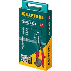 31180 KRAFTOOL Combo2-M6 заклепочник комбинированный в кейсе, резьбовые М3-М6, вытяжные 2.4-4.8 мм из алюминия, стали, нерж стали