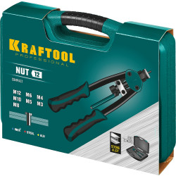 31183 KRAFTOOL NUT-12 заклепочник резьбовой двуручный в кейсе, резьбовые М3-М12 алюминий, сталь, нерж. сталь