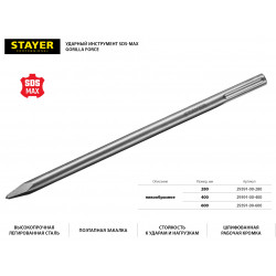 29391-00-280 STAYER Gorilla Force SDS-max Зубило пикообразное 280 мм