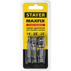 26656-H3 Набор STAYER MASTER ''MAXFIX'': Адаптеры для торцовых головок, сталь 40Cr, 3 предмета E1/4-1/4'', E1/4-3/8'', E1/4-1/2'', 50 мм