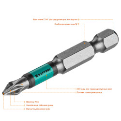 26122-1-50-10 Optimum Line Биты, PH1, 50 мм, тип хвостовика E 1/4'', 10 шт в блистере, KRAFTOOL