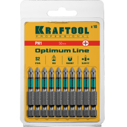 26122-1-50-10 Optimum Line Биты, PH1, 50 мм, тип хвостовика E 1/4'', 10 шт в блистере, KRAFTOOL