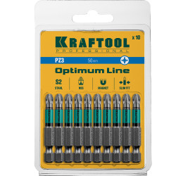 26124-3-50-10 Optimum Line Биты, PZ3, 50 мм, тип хвостовика E 1/4'', 10 шт в блистере, KRAFTOOL