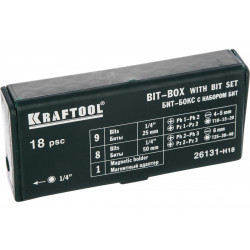 26131-H18 Набор бит ''EXPERT'', KRAFTOOL с магнитным адаптером в бит-боксе, 18 предметов