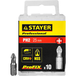 26201-2-25-10_z01 Биты STAYER ''PROFESSIONAL'' ProFix Phillips, тип хвостовика C 1/4'', № 2, L=25мм, 10шт