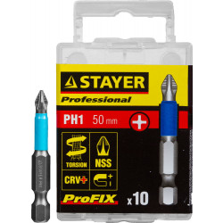 26203-1-50-10_z01 Биты STAYER ''PROFESSIONAL'' ProFix Phillips, тип хвостовика E 1/4'', № 1, L=50мм, 10шт