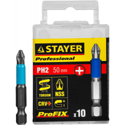 26203-2-50-10_z01 Биты STAYER ''PROFESSIONAL'' ProFix Phillips, тип хвостовика E 1/4'', № 2, L=50мм, 10шт