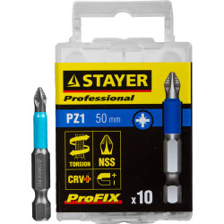 26223-1-50-10_z01 Биты STAYER ''PROFESSIONAL'' ProFix Pozidriv, тип хвостовика E 1/4'', № 1, L=50мм, 10шт