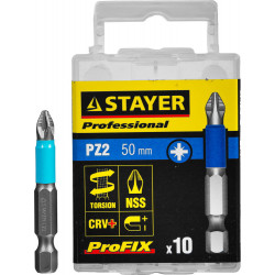 26223-2-50-10_z01 Биты STAYER ''PROFESSIONAL'' ProFix Pozidriv, тип хвостовика E 1/4'', № 2, L=50мм, 10шт