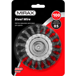 35146-100 Щетка дисковая для дрели, жгутированная стальная проволока 0,5 мм, d=100 мм, MIRAX