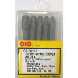CS-5011F Набор усиленных бит для ударной отвертки, сталь S2,  хвостовик 5/16, 10шт (CIC tools)