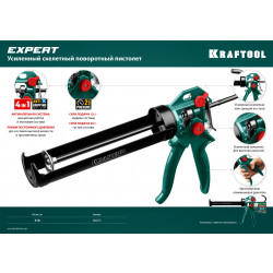 06675 KRAFTOOL EXPERT 4-in-1 усиленный cкелетный поворотный пистолет для герметика, 310 мл