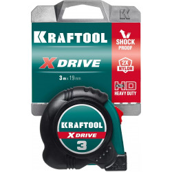 34122-03-19_z02 KRAFTOOL X-Drive 3м / 19мм рулетка с ударостойким обрезиненным корпусом