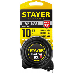 3410-10_z02 STAYER BlackMax 10м / 25мм рулетка в ударостойком полностью обрезиненном корпусе  и двумя фиксаторами