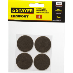 40910-35 Накладки STAYER ''COMFORT'' на мебельные ножки, самоклеящиеся, фетровые, коричневые, круглые - диаметр 35 мм, 4 шт