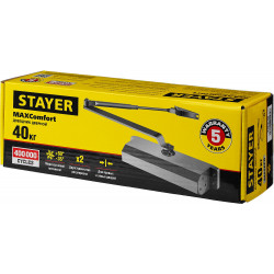 37915-50 Доводчик дверной STAYER, для дверей массой до 40 кг, цвет серебро