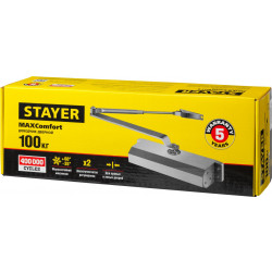 37915-100 Доводчик дверной STAYER, для дверей массой до 100 кг, цвет серебро